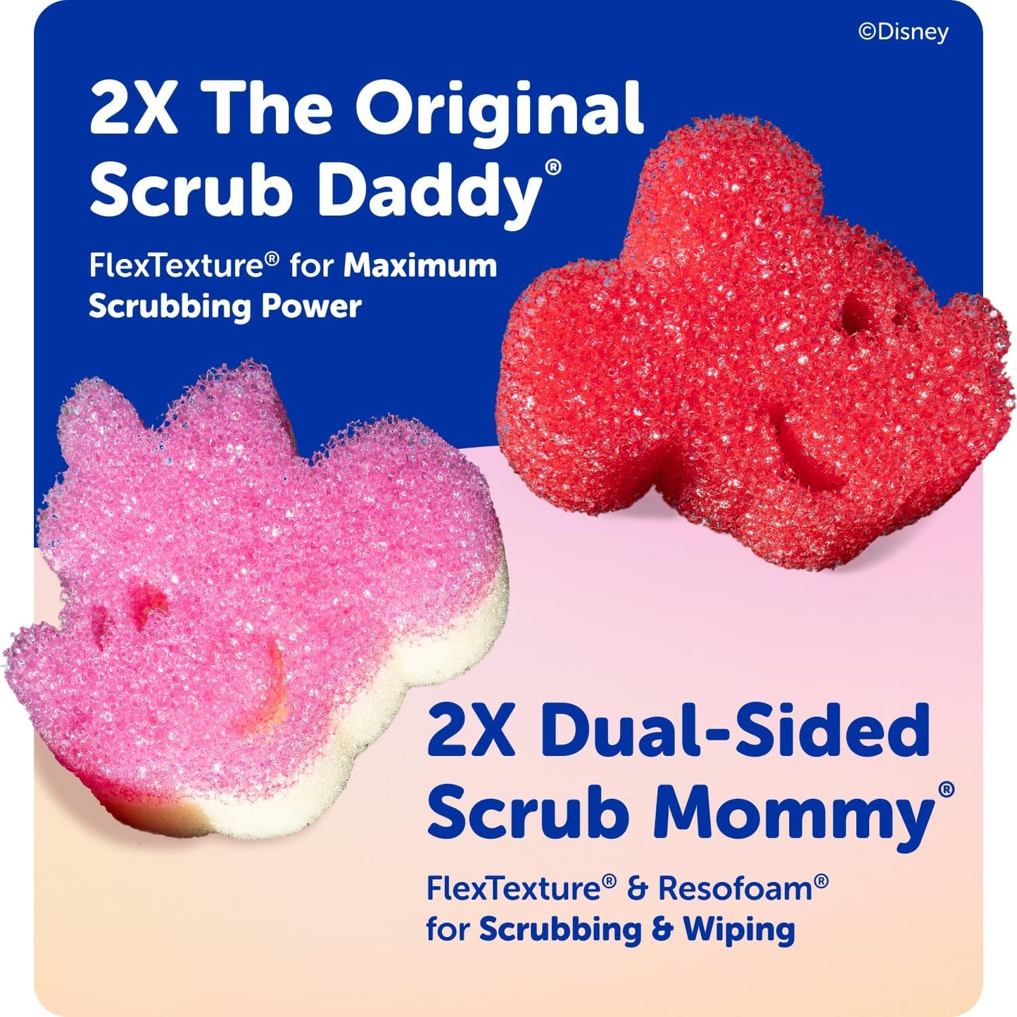 Scrub Daddy Mickey & Minnie Mouse Dish Sponges - Special Edition 4-Pack | Dual-Sided, Odor-Resistant & Scratch-Free