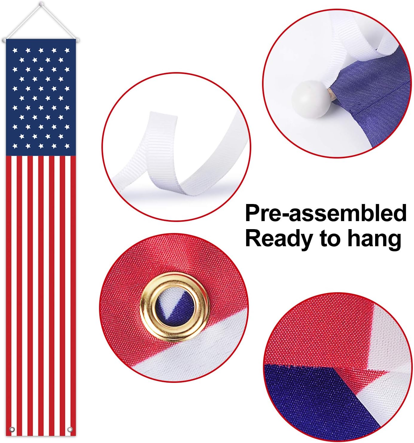 4th of July Decorations - Patriotic American Flag Banners & Stars and Stripes Porch Sign | Red, White & Blue (2 Pcs)
