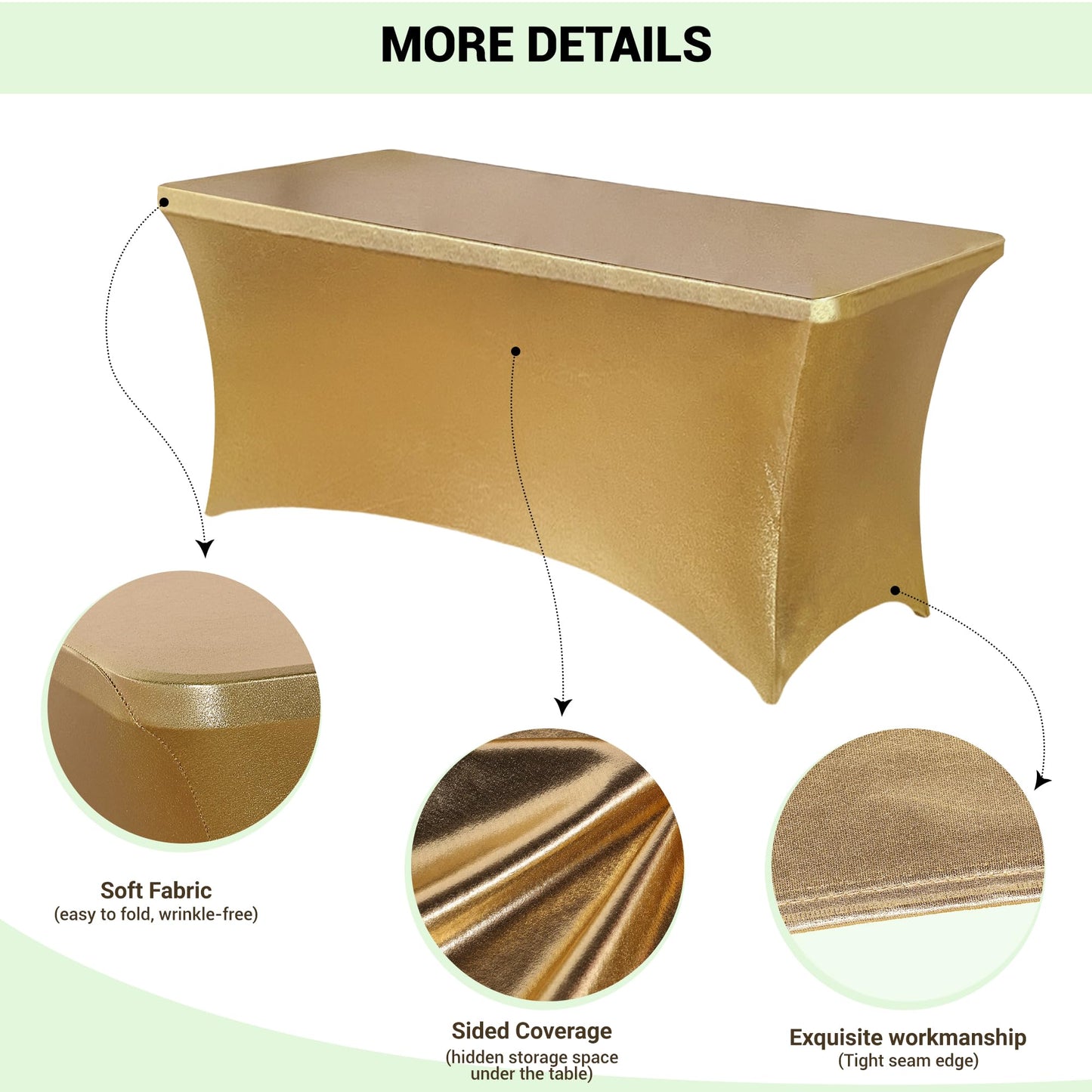 Obstal 6ft Stretch Spandex Table Cover for Standard Folding Tables - Universal Rectangular Fitted Tablecloth Protector for Wedding, Banquet, Party Stamping Gold, 72 Length x 30 Width x 30 Height Inch