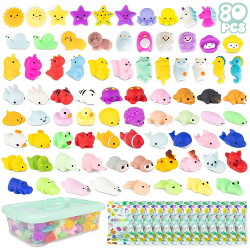 BONNYCO Mochi Squishy Toys Bulk for Kids Party Favors Pack 80. Goodie Bags Stuffers for Kids 3-5 4-8, Return Gifts Birthday Party. Squishy Fidget Toys, Pinata Stuffers Birthday Boys Girls Kawaii