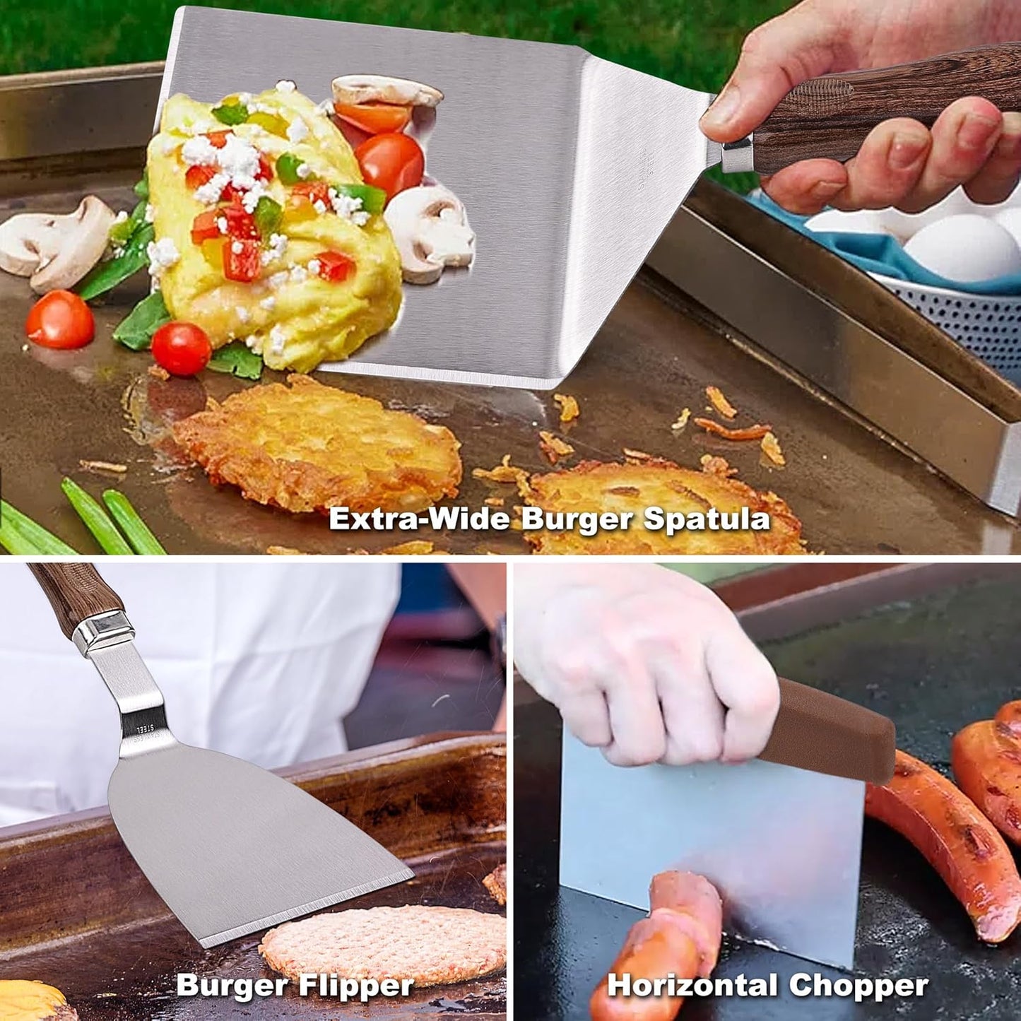 ROMANTICIST 29-Piece Griddle Accessories Set - Flat Top Teppanyaki Spatula & Scraper with Basting Cover