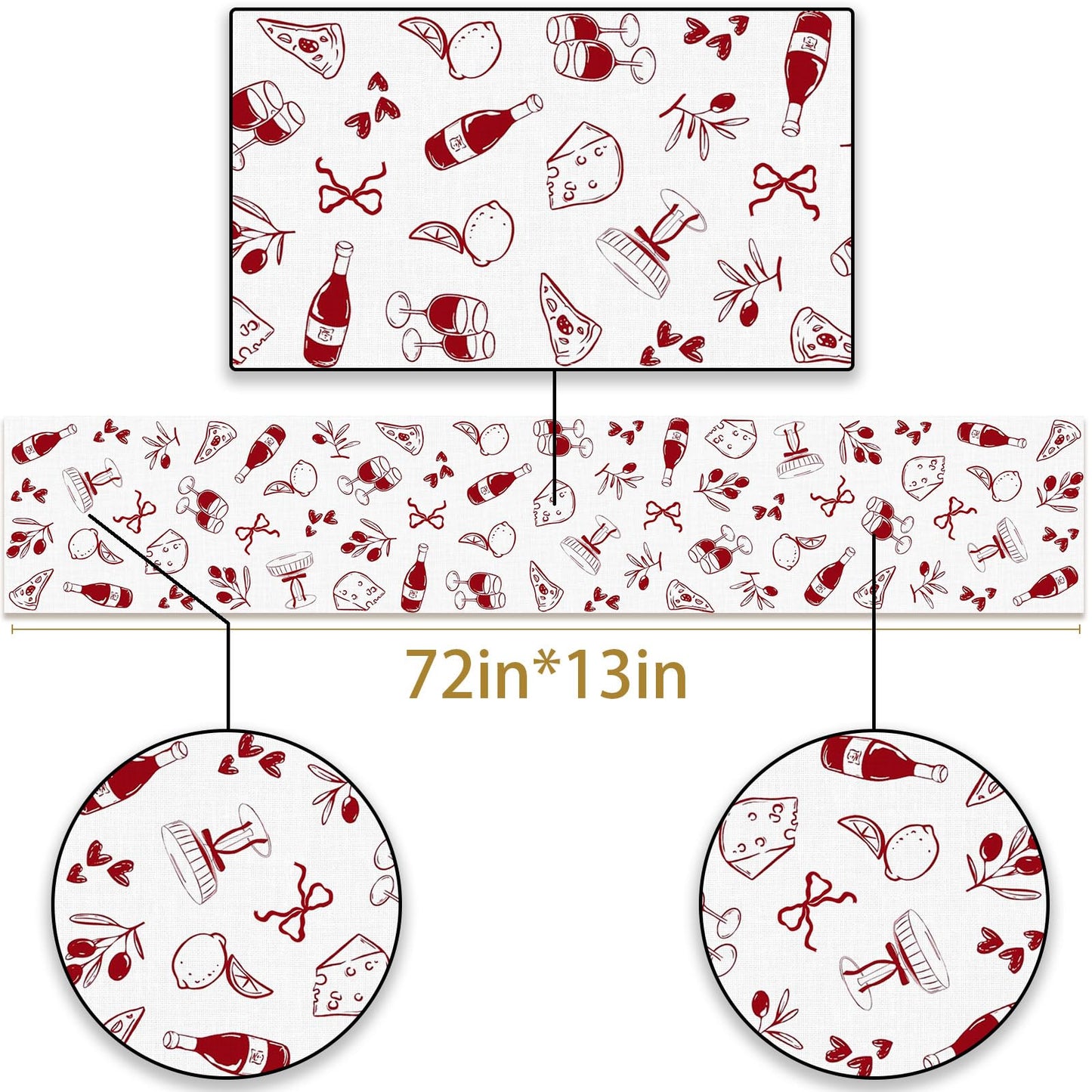 Pudodo That's Amore Table Runner Valentines Day Italian Themed Bachelorette Party Wedding Bridal Shower Kitchen Dining Room Home Decor (13" x 72")