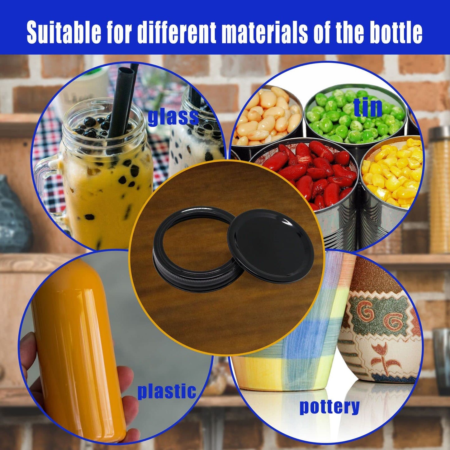 BENLIUDH Canning Lids and Rings, 2-3/4 Inches Reusable Mason Jar Lids Regular Mouth Compatible with Ball or Kerr Jars Set of 10 (10 Lids+10 Rings, Black)