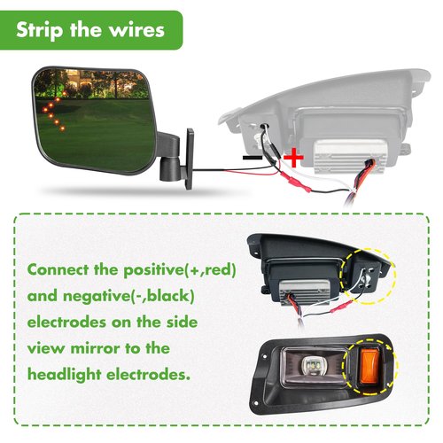Golf Cart Side Mirrors with Turn Signal Light，Rear View Mirror for Club Car EZGO Yamaha Gas & Electric,Golf cart must be drilled and have turn signal headlights