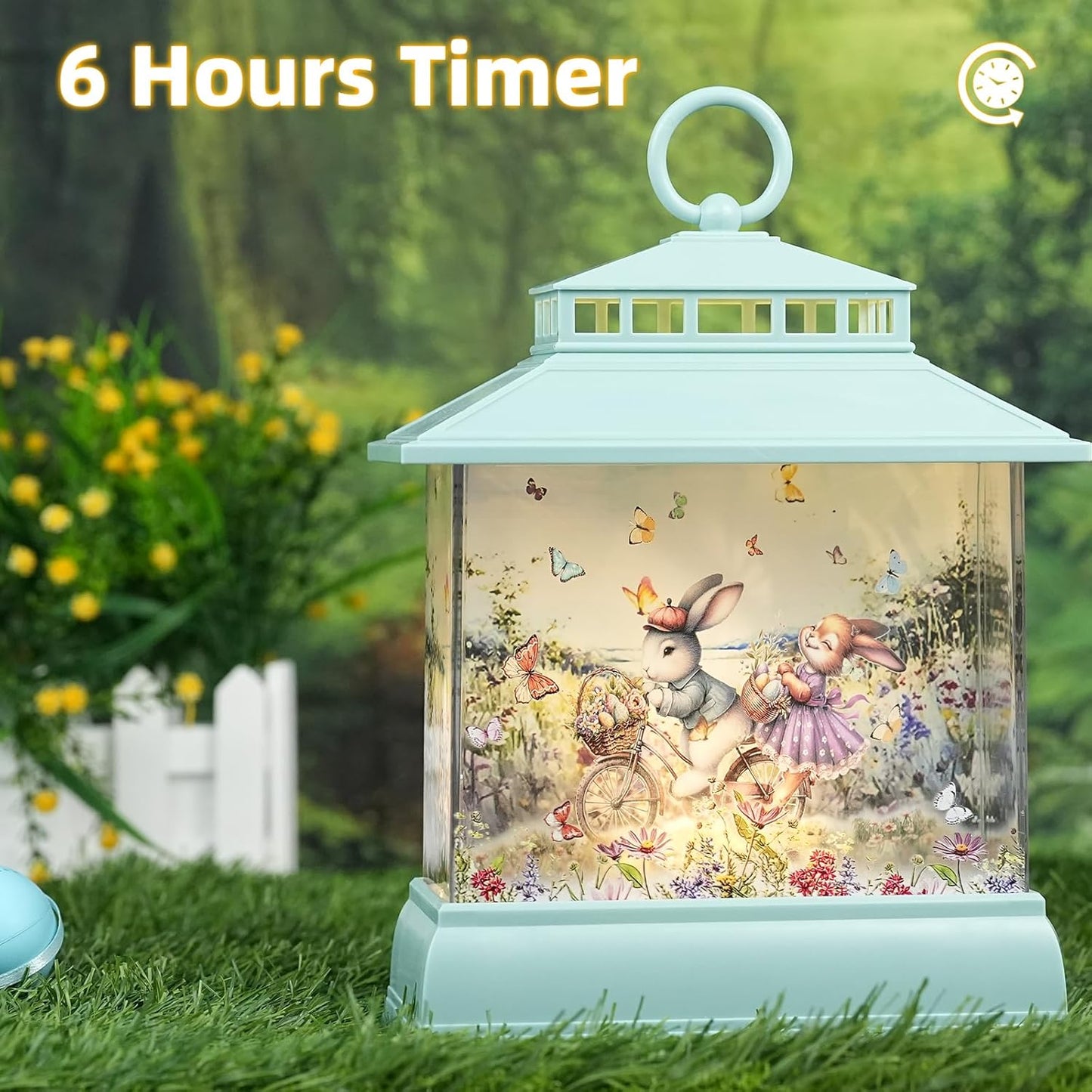Regine Switzerland Easter Snow Globe Lantern - Illuminated Bunny Egg Decor with Timer | Glitter Spring Tabletop Decoration