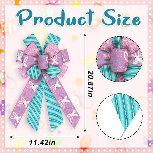 Hying Easter Bunny Bows - Glitter Pink & Blue Burlap Wreath Bows for Spring Decor | Holiday Tree Topper
