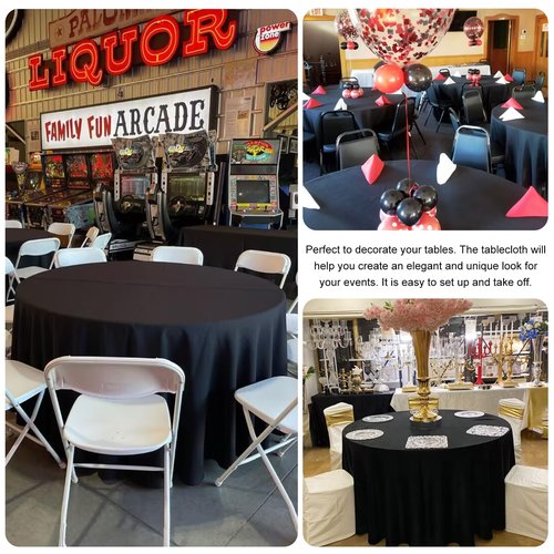 JALANCY 4 Pack Round Tablecloth 90 Inch Black Polyester Washable Fabric Table Covers for Wedding Dining Table Buffet Parties Banquet Decor