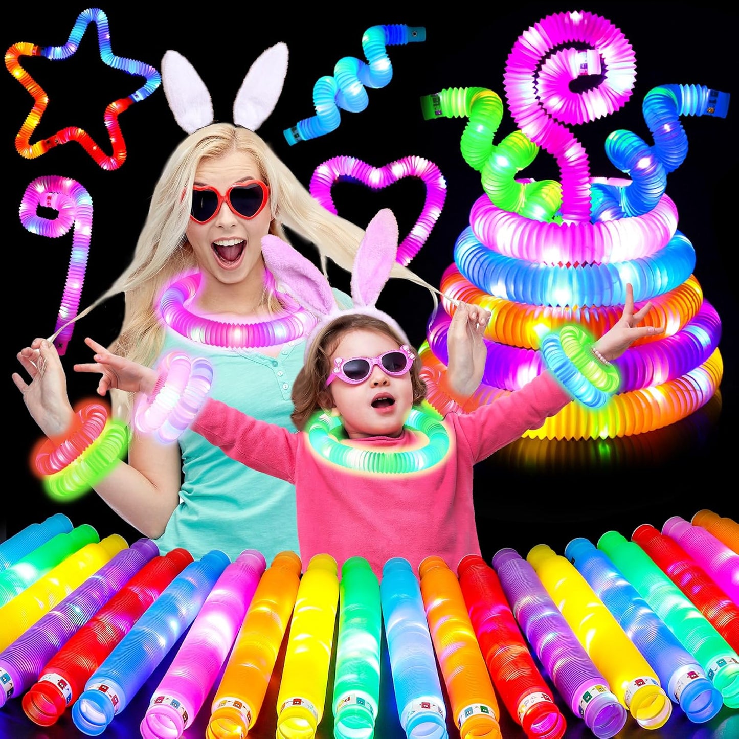 UrChoice Glow Sticks - 32PCS LED Pop Tubes & Glow Necklaces | Fun Party Favors for Kids & Adults