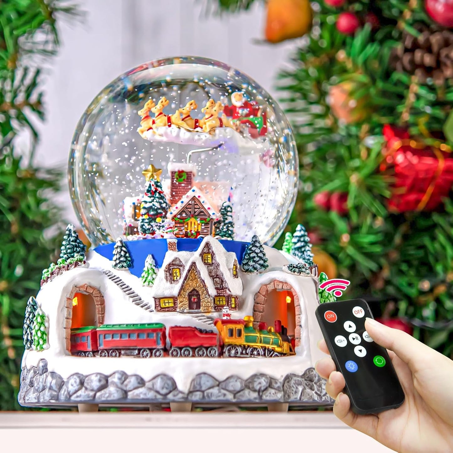 Skiennix Musical Snow Globe | Rotating Santa Claus with Train & Snowfall | 48 Classic Christmas Carols