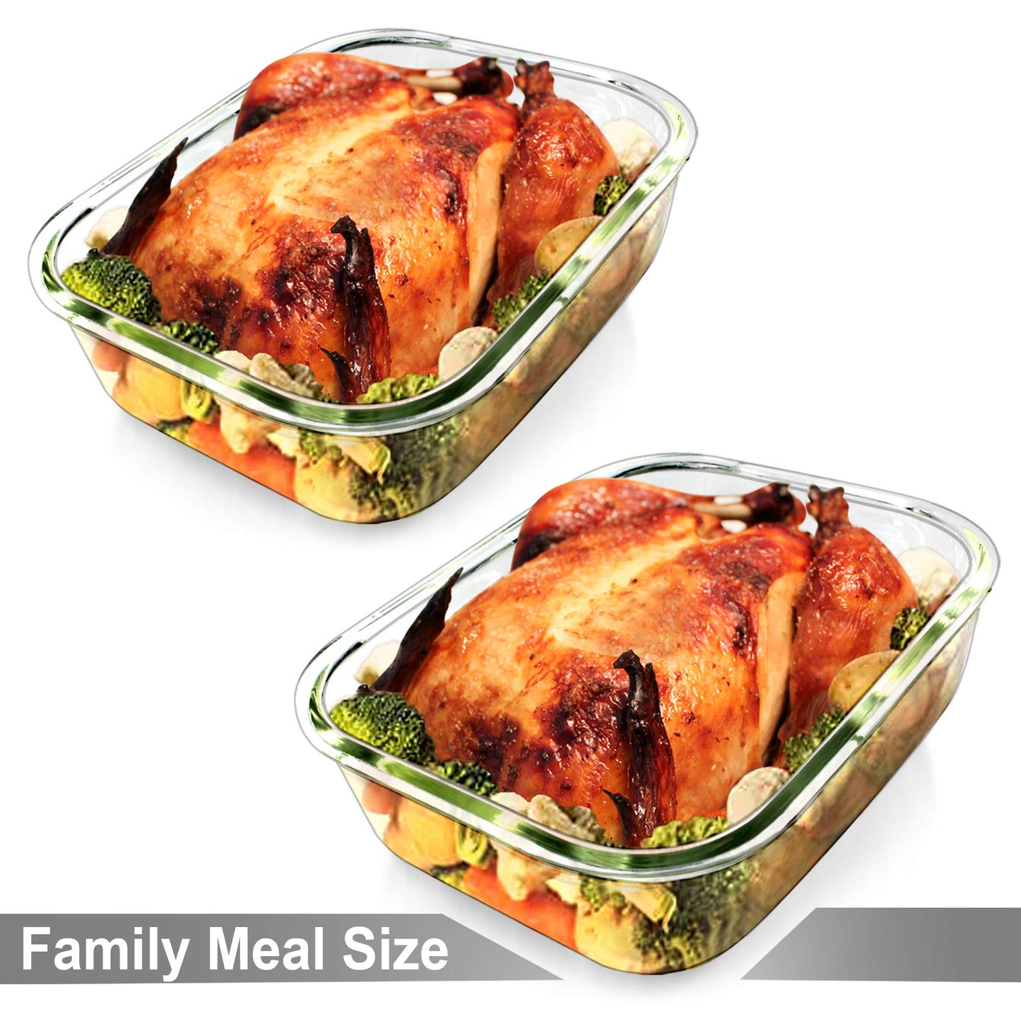 EcoEvo Glass Food Storage Containers Set, Large Size Containers with Lids, BPA-free Locking lids, 100% Leak Proof Glass Meal Prep Containers, Freezer to Oven Safe (2 Pack of 80oz)