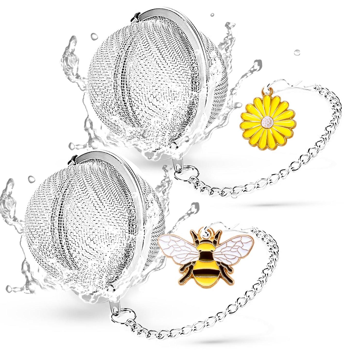 Stainless Steel Tea Infusers, Set of 2 TeaSanavie Tea Strainer Tea Ball with Honeybee & Flower Charms for Loose Leaf Tea