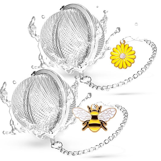 Stainless Steel Tea Infusers, Set of 2 TeaSanavie Tea Strainer Tea Ball with Honeybee & Flower Charms for Loose Leaf Tea