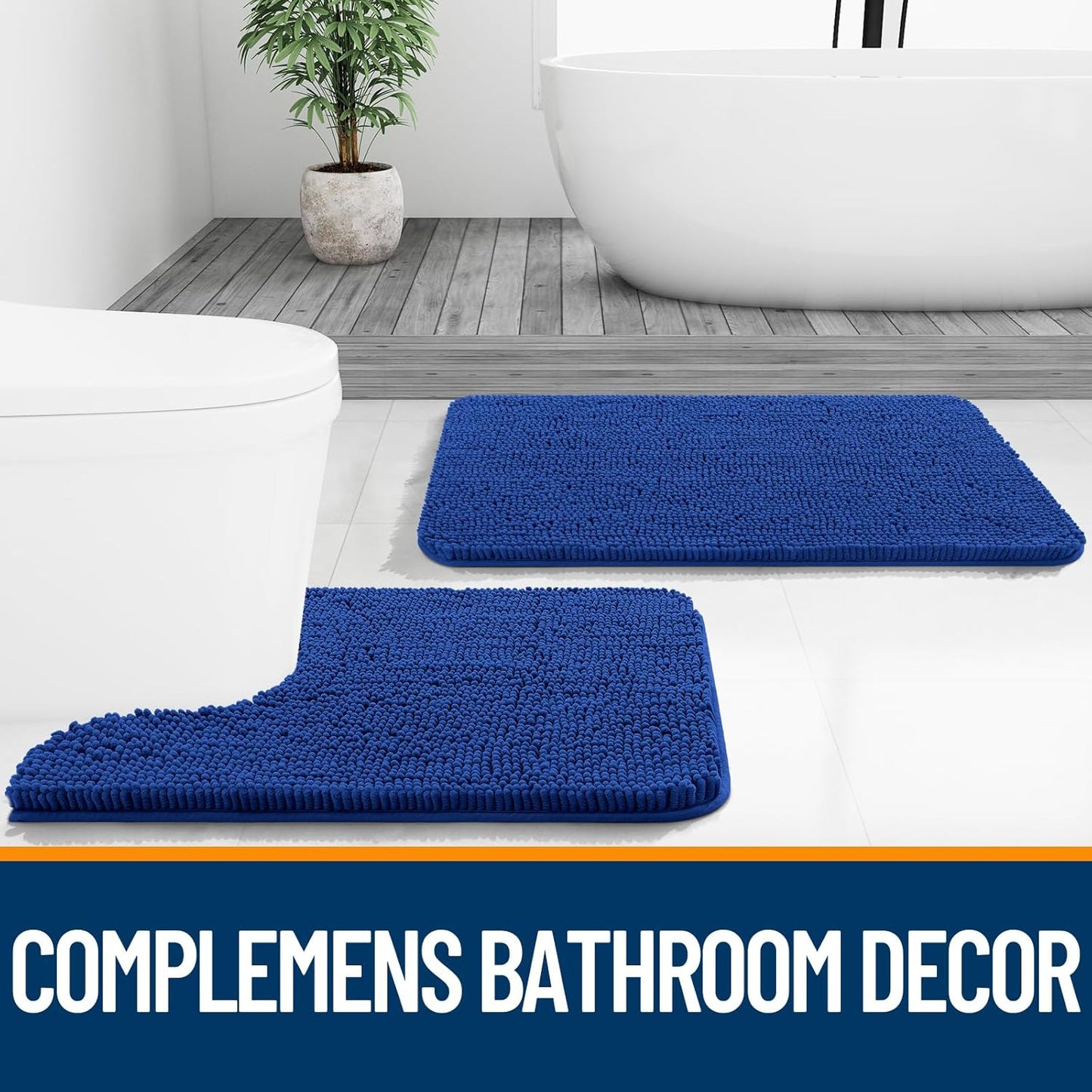 OLANLY Bathroom Rugs - Extra Soft Chenille Bath Mats | Quick-Dry, Machine Washable, 30x20, Royal Blue