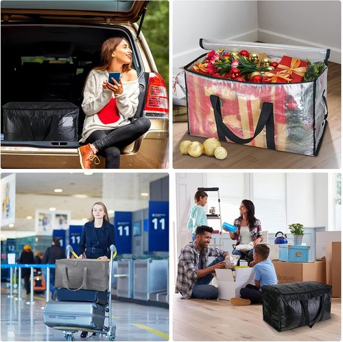 BALEINE 6-Pack Heavy-Duty Moving Bags - Oversized Storage Totes with Reinforced Handles | Winter Grey