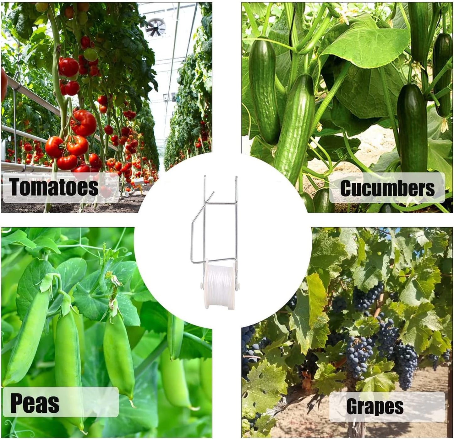 Skiennix 20 Pack Tomato Trellis Roller Hooks - 49.2FT String for Plants, Greenhouse & Vines