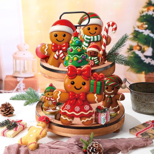 AceOrbit 8-Inch Large Gingerbread Man Table Decoration - 6 Pcs Rustic 3D Xmas Centerpieces