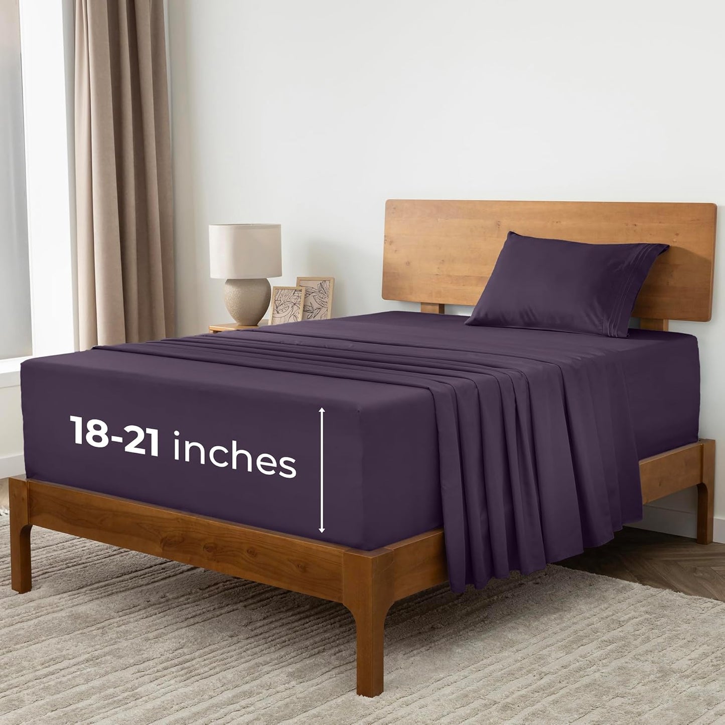 Mellanni Extra Deep Twin XL Sheets - Hotel Luxury Ultra Soft Cooling Bedding - Wrinkle & Stain Resistant (Twin Extra Long, Purple)