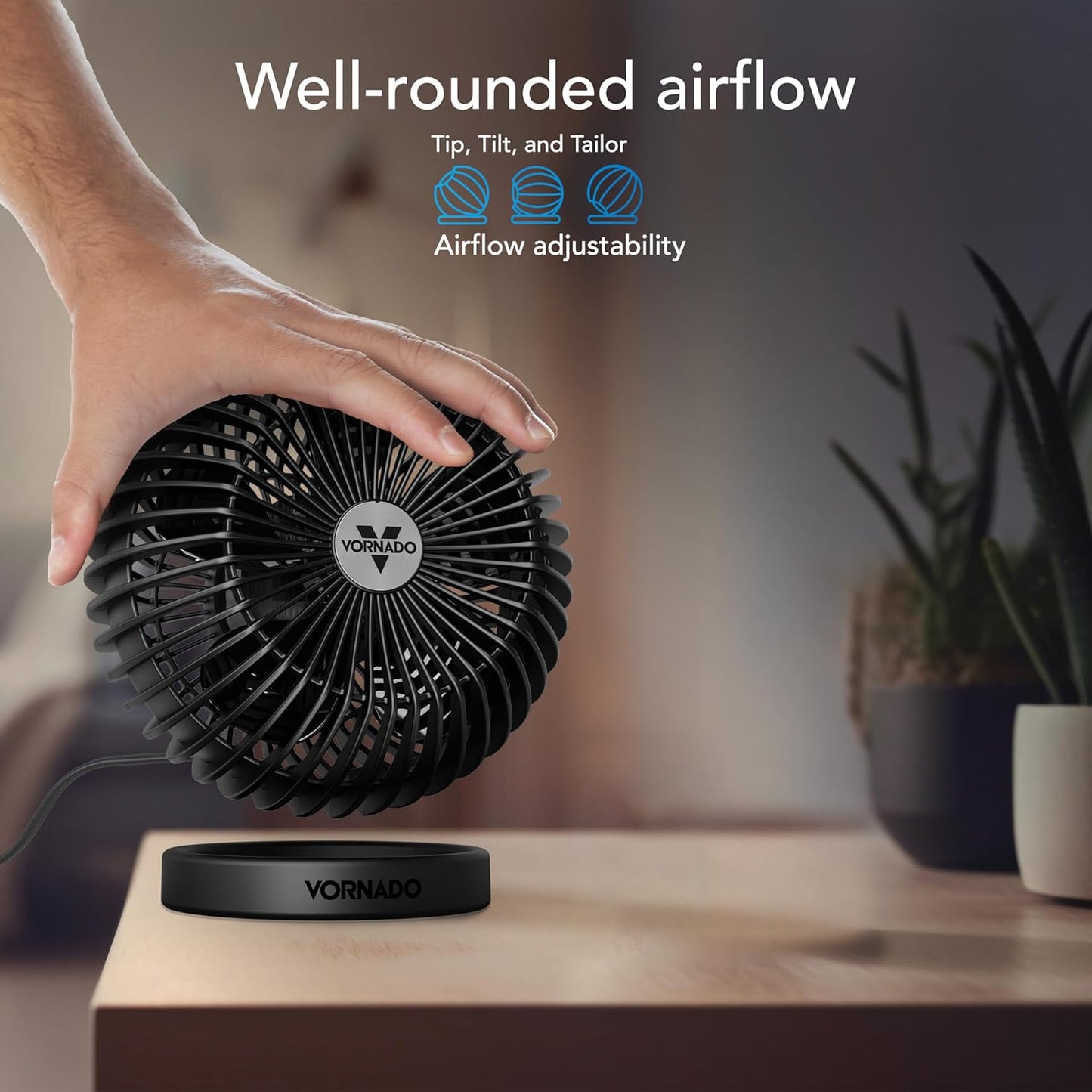 Vornado SPHERE Personal Fan - Quiet Operation & Targeted Airflow | 2 Speed Settings, Black