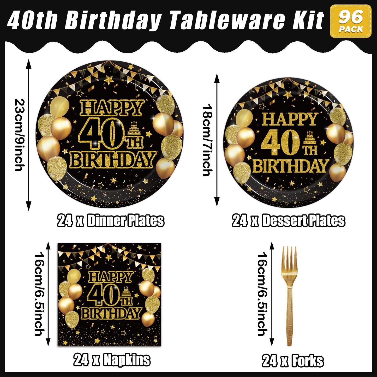 Kepeel 96Pcs 40th Birthday Party Tableware Set, Back in 1986 Birthday Party Decorations Supplies for Men Women Cheers to 40 Years Birthday Party Dessert Plates Napkins Forks Favors, Serve 24