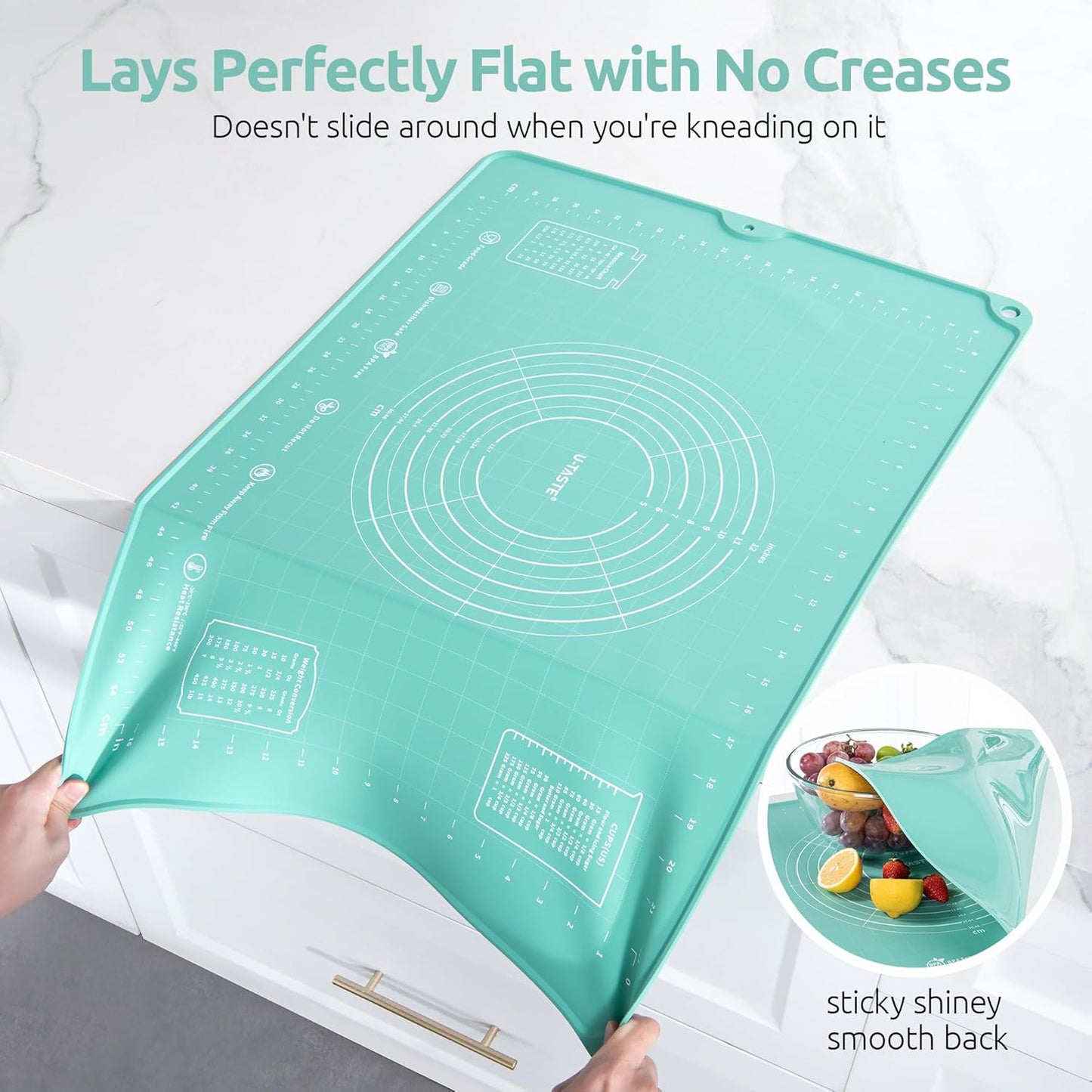 U-Taste Large Pastry Mat - 28"x20" Food-Grade Silicone Baking Sheet with Non-Stick Surface & Clear Measurements (Aqua Sky)