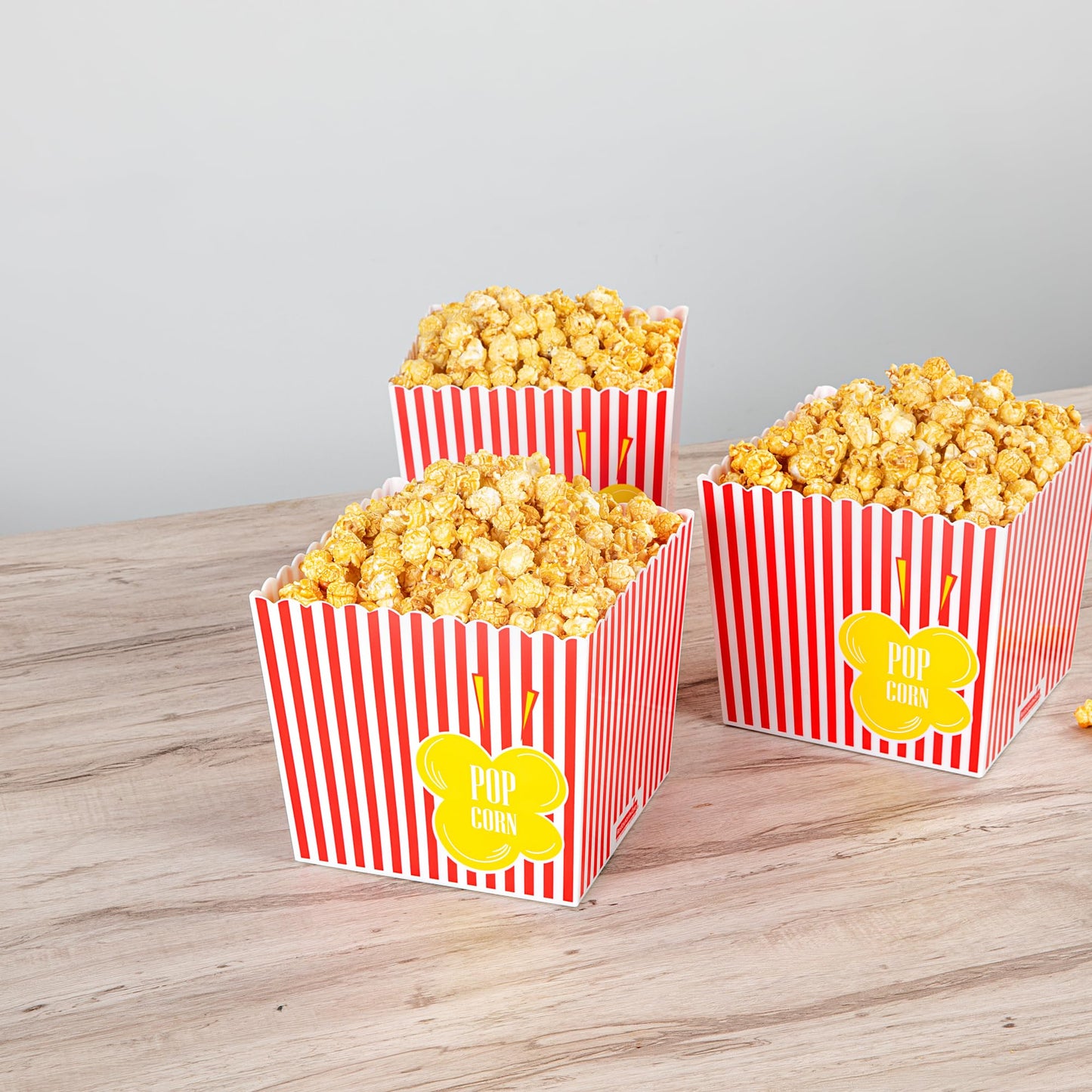Restaurantware Popcorn Buckets 10 Count 165 Ounce Plastic Reusable Popcorn Containers Red And White Striped Snack Tubs Pink Durable Design For Movie Nights