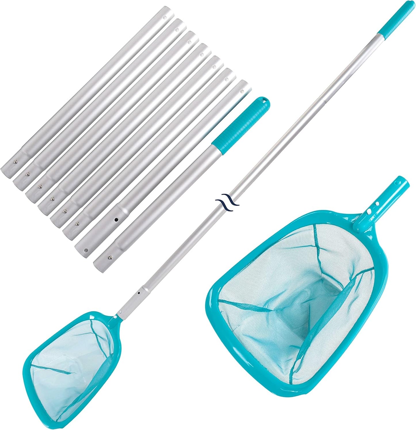 U.S. Pool Supply 11.5-Foot Leaf Skimmer Net - Telescopic Aluminum Pole, Ultra Fine Mesh for Debris Removal