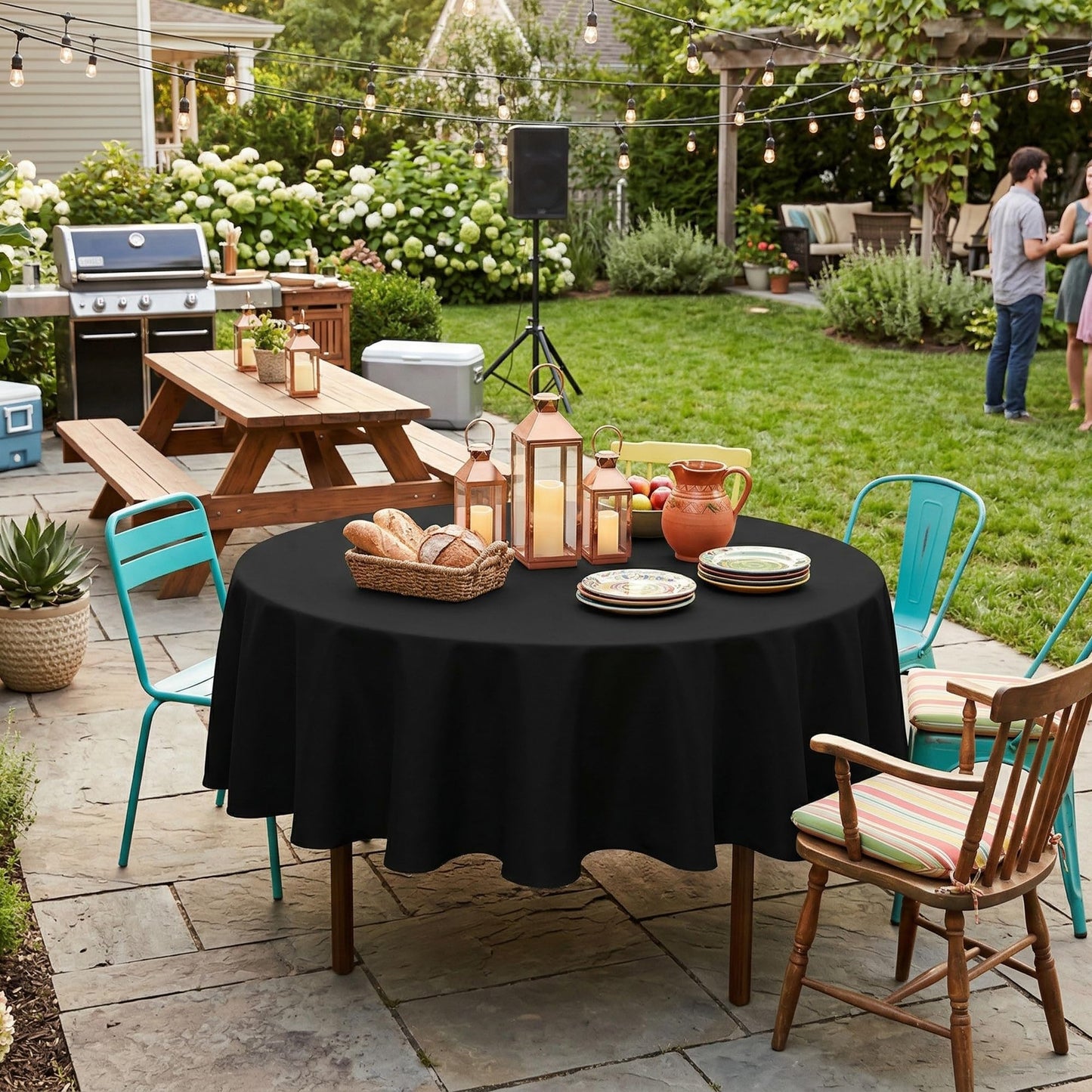sancua Round Tablecloth - 60 Inch (Fits 20-48 Inch Tables), Water Resistant Spill Proof Washable Polyester Table Cloth Decorative Fabric Table Cover for Dining, Buffet Parties and Camping, Black