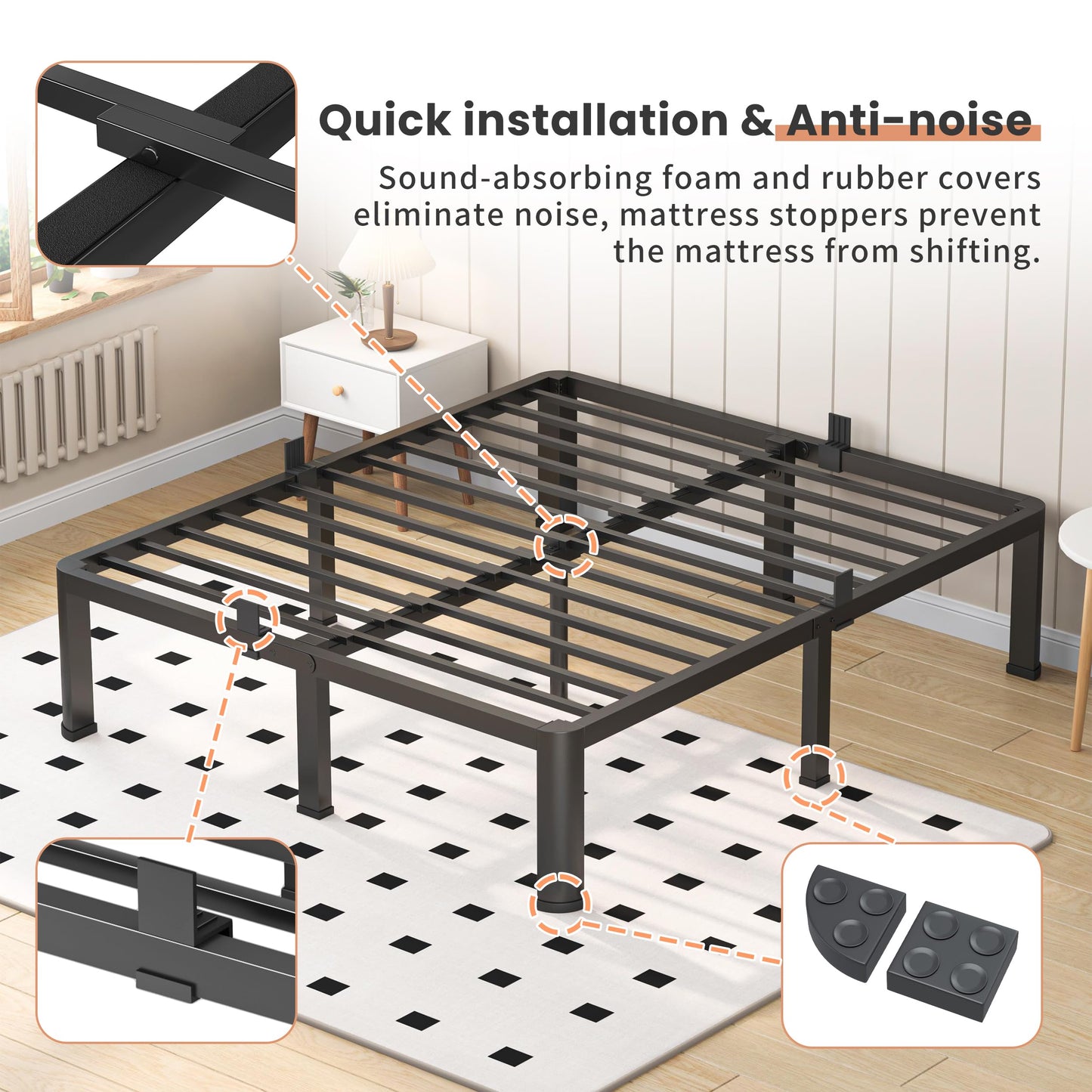 VIPSHOW 18 Inch Twin Heavy Duty 3500 lbs Bed Frame with Round-Corner Legs & Anti-Squeak Design – Quick Assembly Metal Platform, No Box Spring Needed