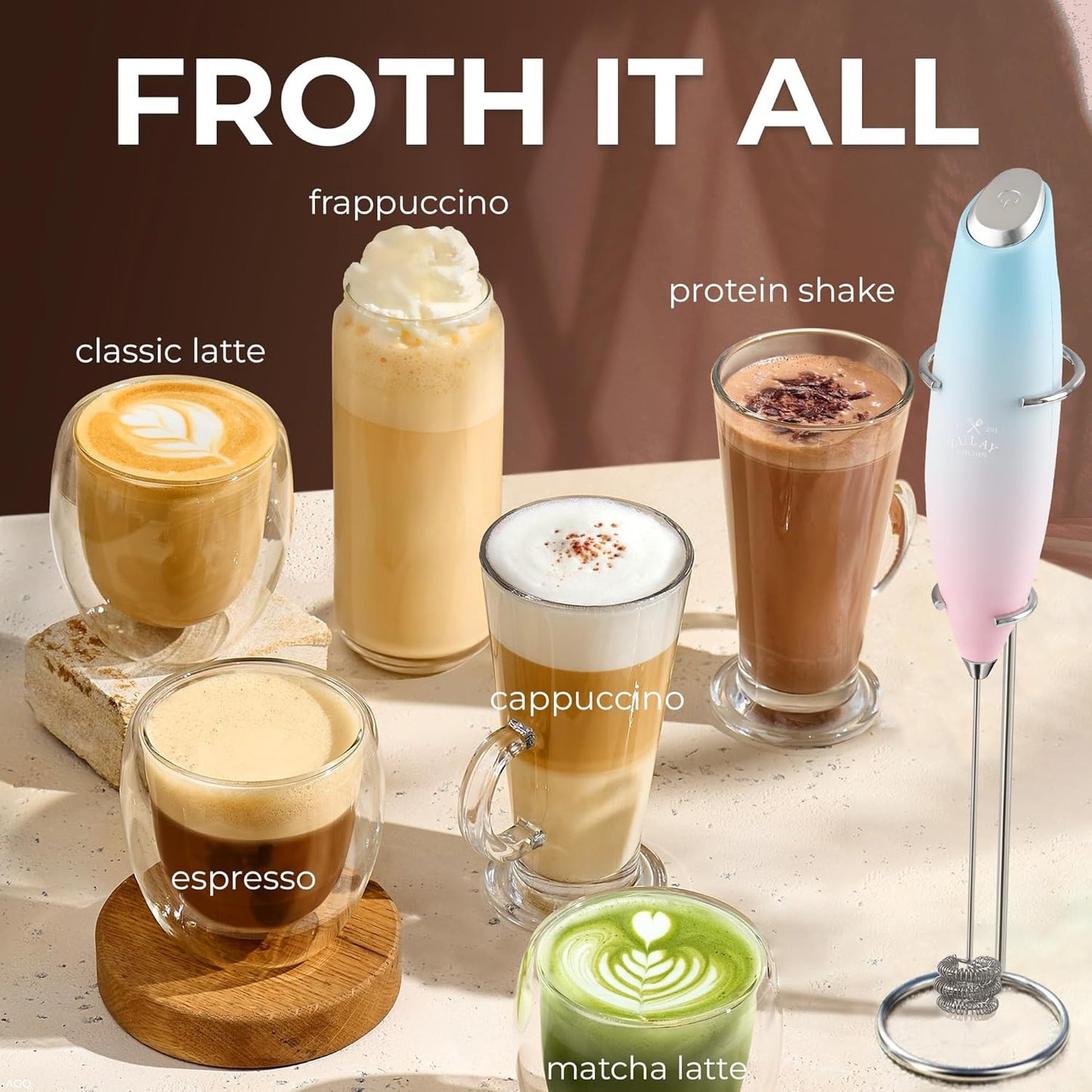 Zulay Kitchen Tornado Triple Whisk Milk Frother - Handheld Foam Maker for Coffee & Lattes - Orchid Color with 4 Duracell Batteries