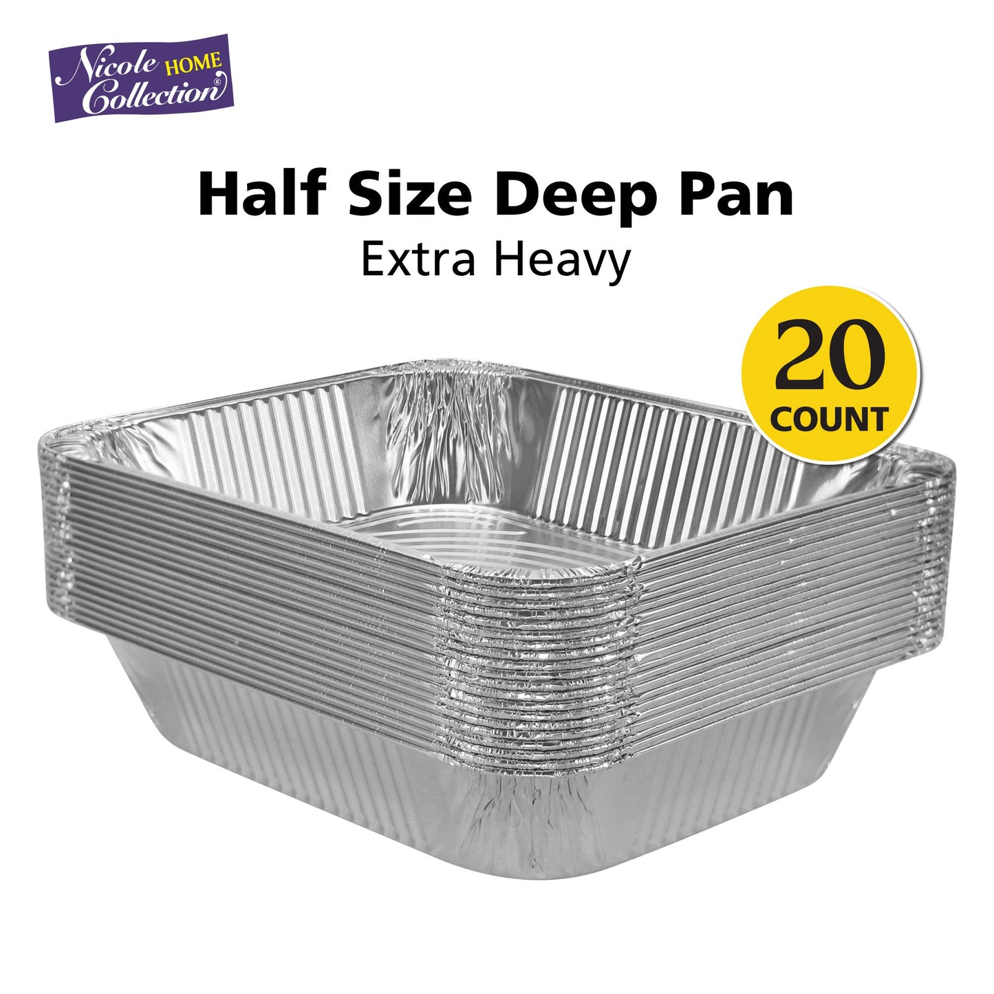 Aluminum Pans Half Size, 9X13, Extra Heavy Duty Disposable Foil Pans For Baking (20 Pack) Roasting & Chafing, Deep Tin Foil Bakeware, Steam Table Tray, Cookware, Food Prepping, Cake & Oven Pan