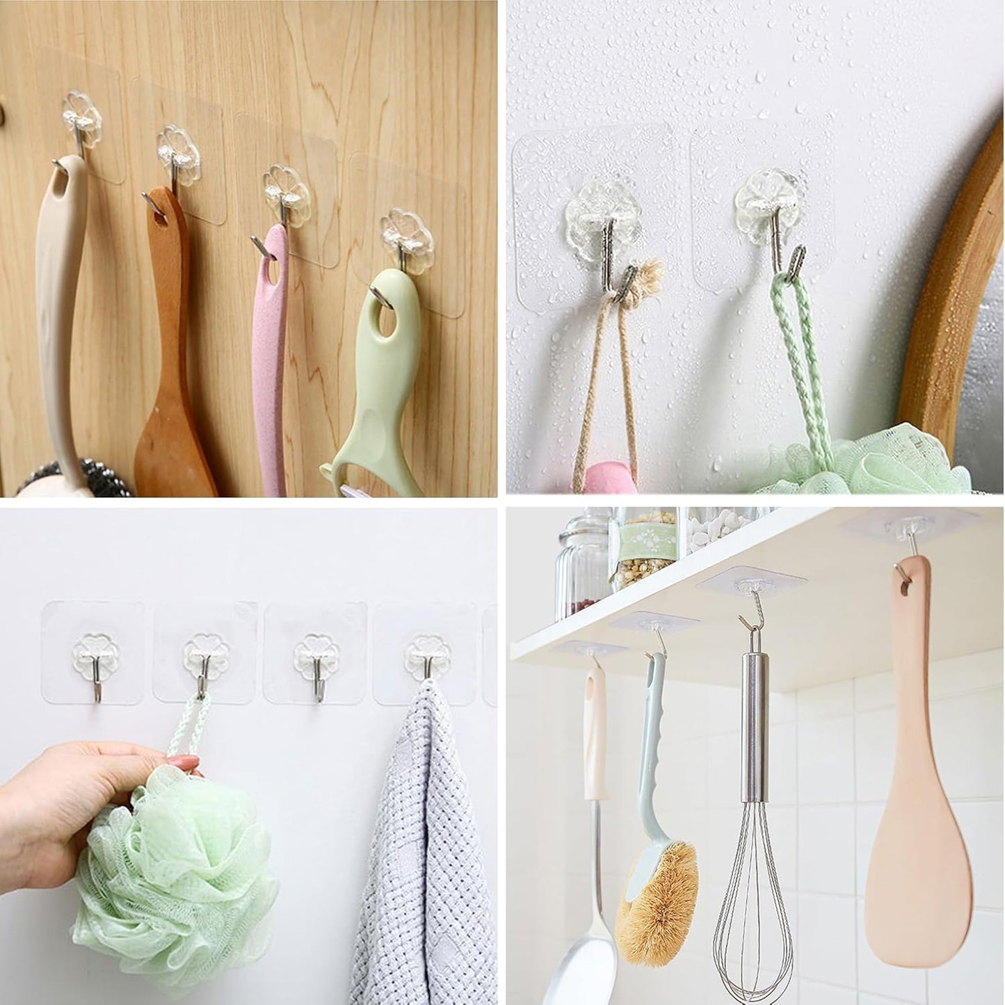 Skiennix 28 Pack Heavy-Duty Sticky Hooks - Clear Adhesive Wall Hooks for Kitchen, Bathroom & Ceiling