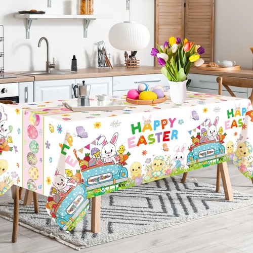 ceiba tree Easter Tablecloths Disposable Plastic 3 PCS Tablecloth Spring Party Supplies Table Decorations Decor 108 X 54 inch
