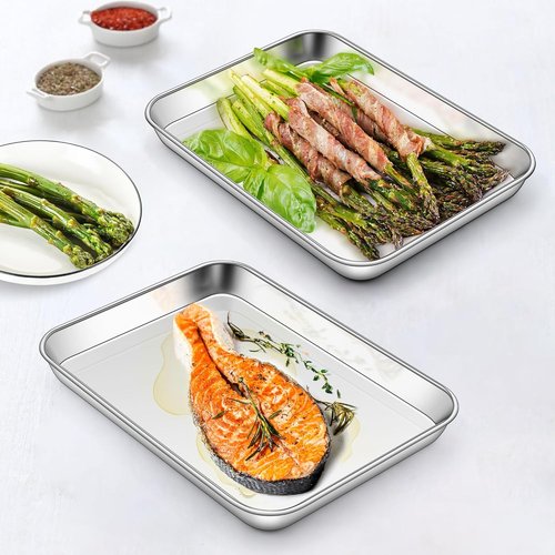 Homikit Baking Sheet Set - 9 x 7 Inches Stainless Steel Cookie Trays | Non-Stick, Rustproof & Dishwasher Safe