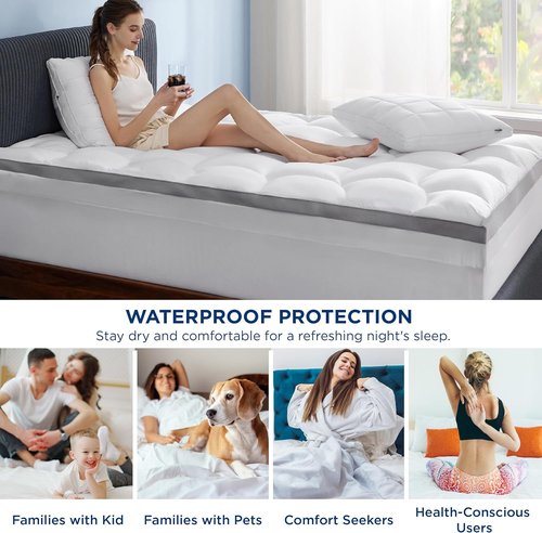 Bedsure Queen Mattress Topper - 4 Inch Dual Layer Gel Memory Foam & Waterproof Pillow Top | 60x80 Inches
