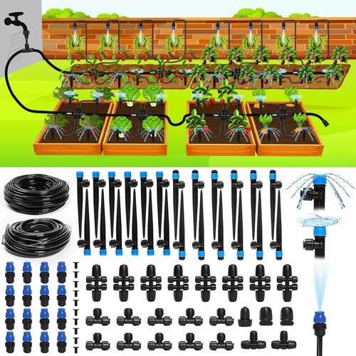 Bonviee Drip Irrigation System 230FT - Quick Connect Garden Watering Kit with Adjustable Emitters & Tubing