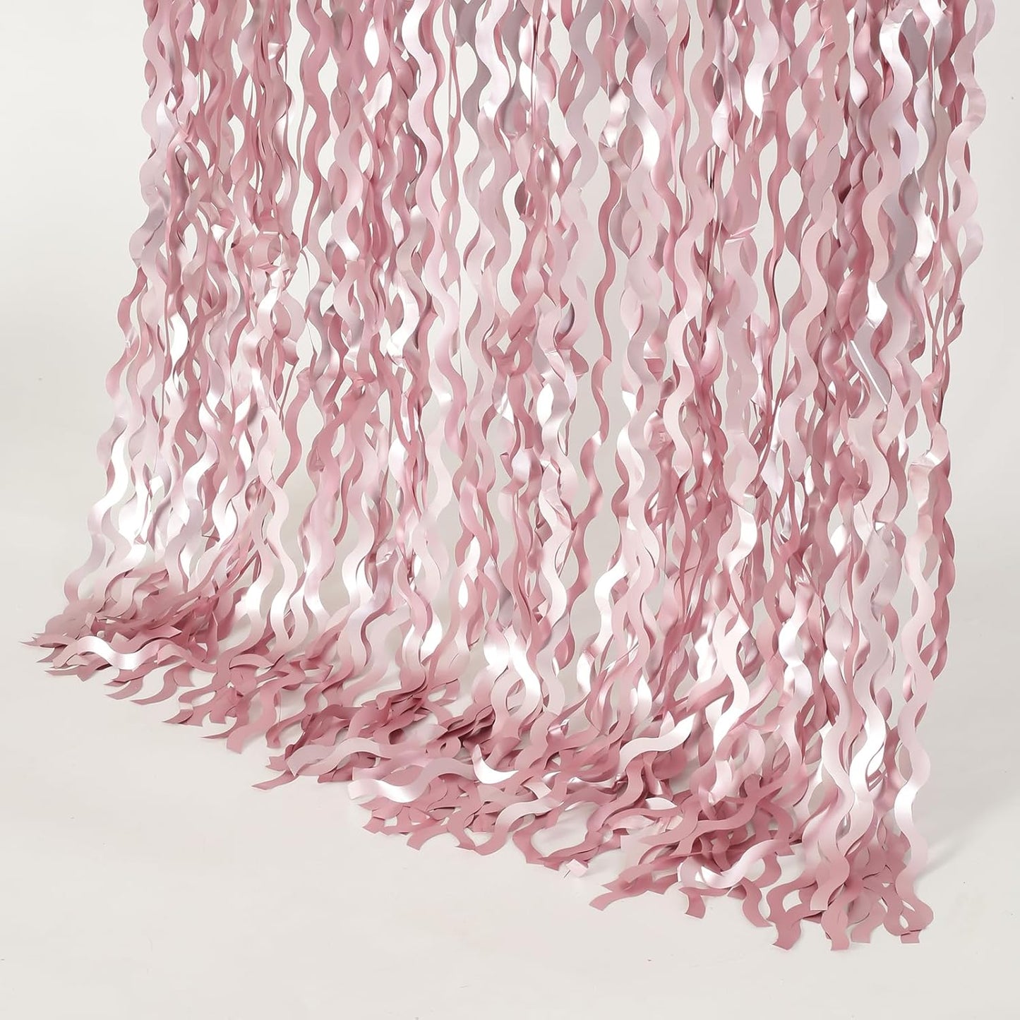 Skiennix Pink Tinsel Curtain - 4 Pack Wavy Foil Fringe Backdrop for Princess Bachelorette Parties | 3.3x6.6ft