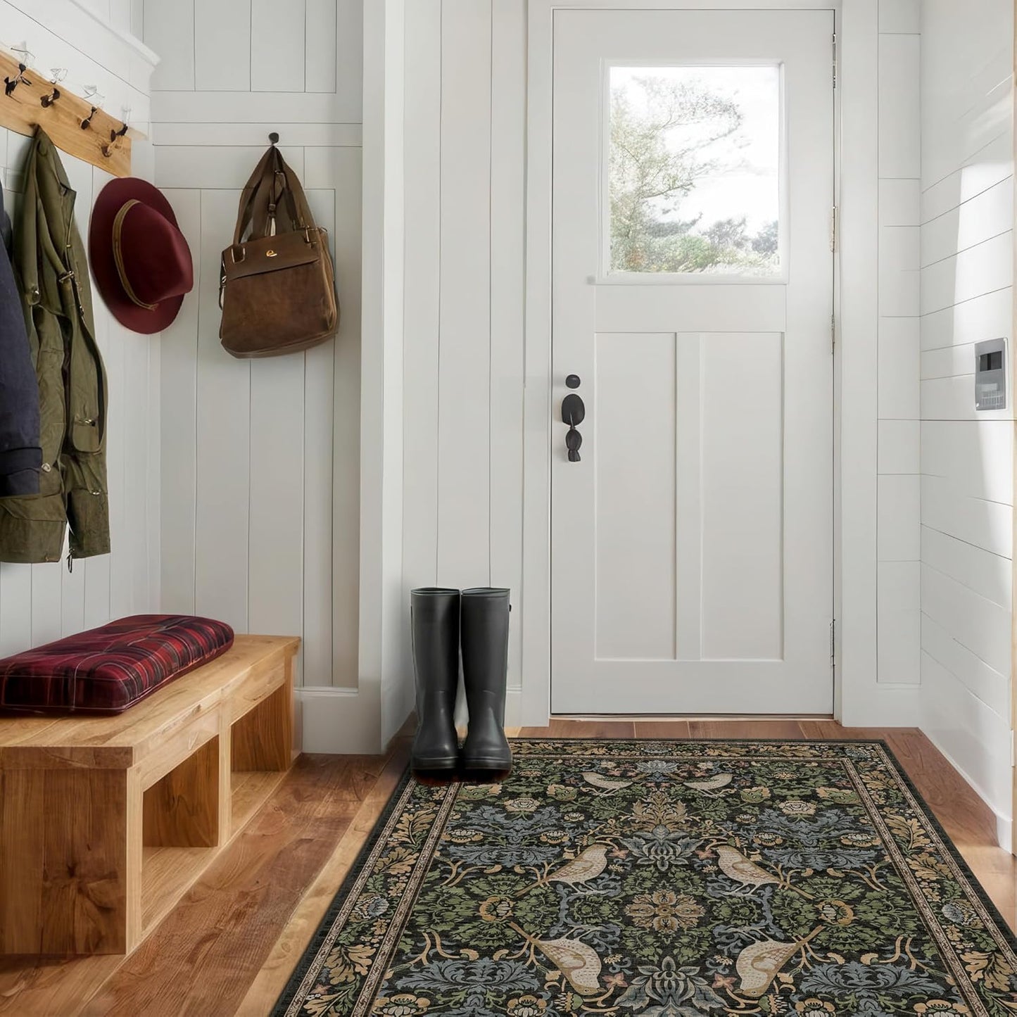 Skiennix Large Entryway Rugs - 3x5 Washable Indoor Mat with Moody Woodland Flowers | Non-Slip, Stain Resistant