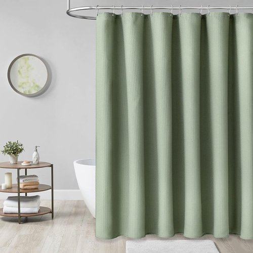 Dynamene Sage Green Shower Curtain - Luxury Waffle Textured Heavy Duty 256GSM Polyester | 72"x72" with Hooks