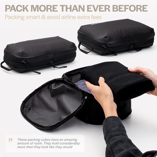Aerotrunk Ultralight Compression Packing Cubes - Lightweight Travel Organizers for Suitcases and Luggage (6-Pack, Black)