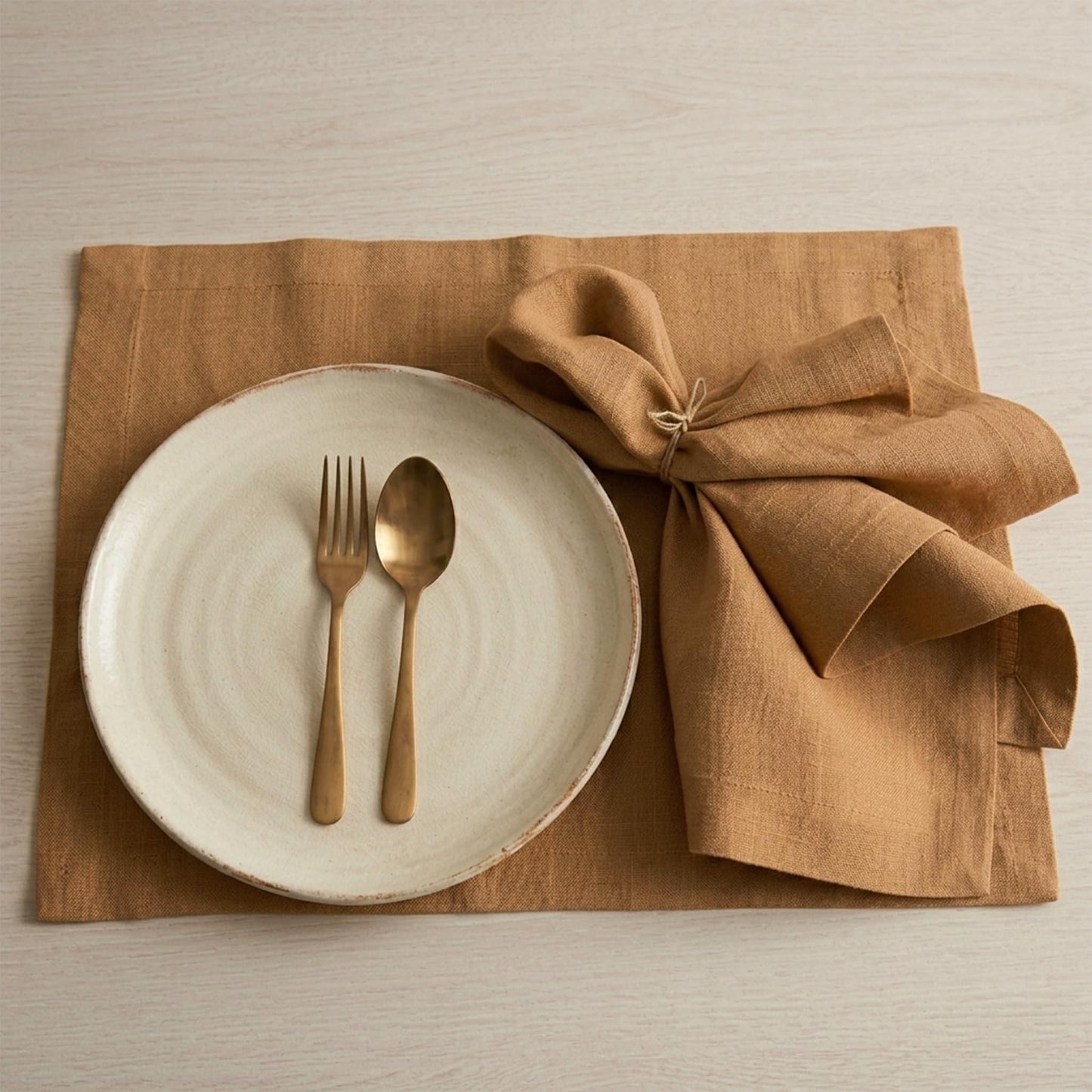 Solino Home Linen Placemats Set of 4 - Tobacco Brown Placemats 14 x 19 Inch - 100% Pure Linen Table Place Mats - Diana Medium Weight