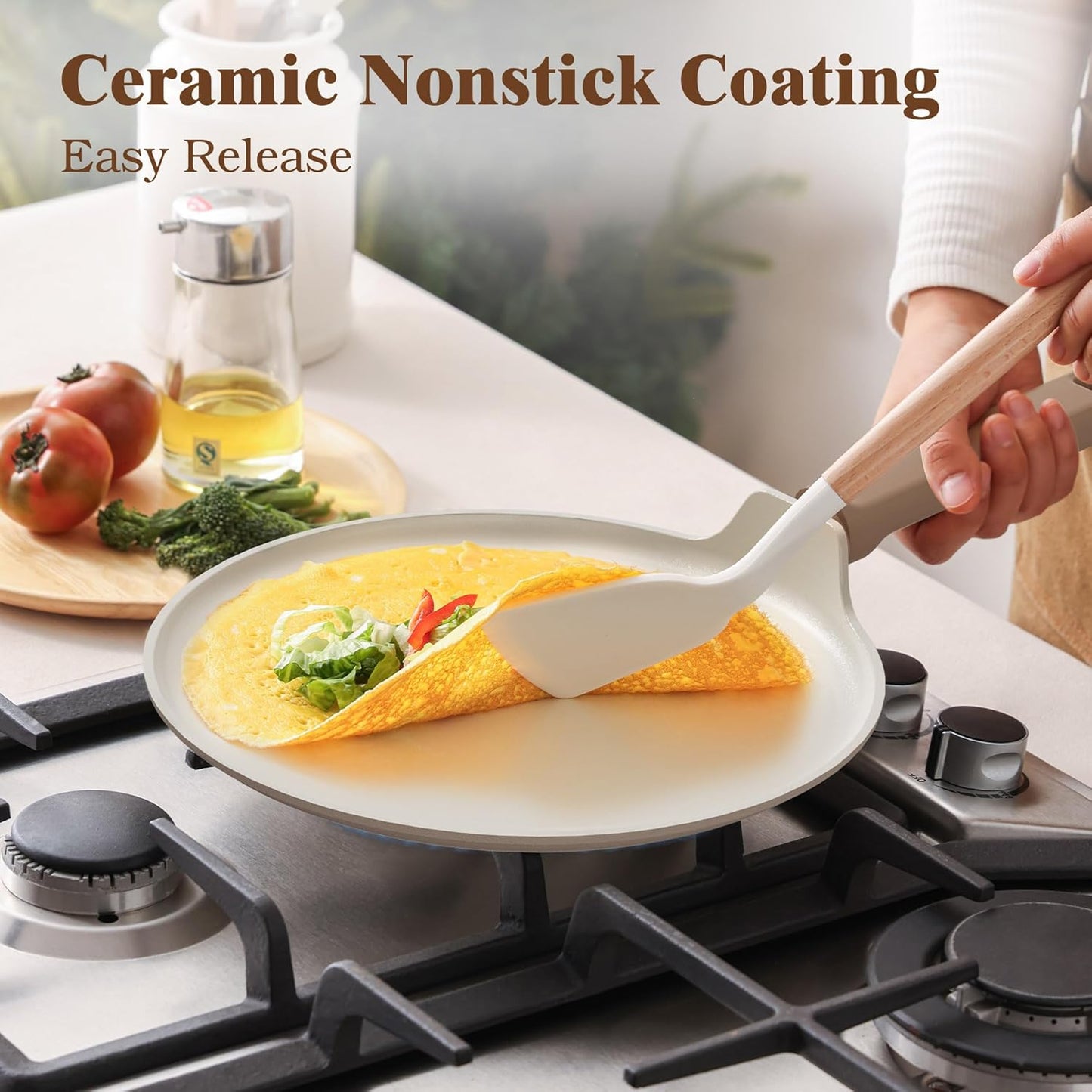 SENSARTE 20-Piece Nonstick Ceramic Cookware Set - Healthy, Induction Compatible, Dishwasher Safe, Taupe