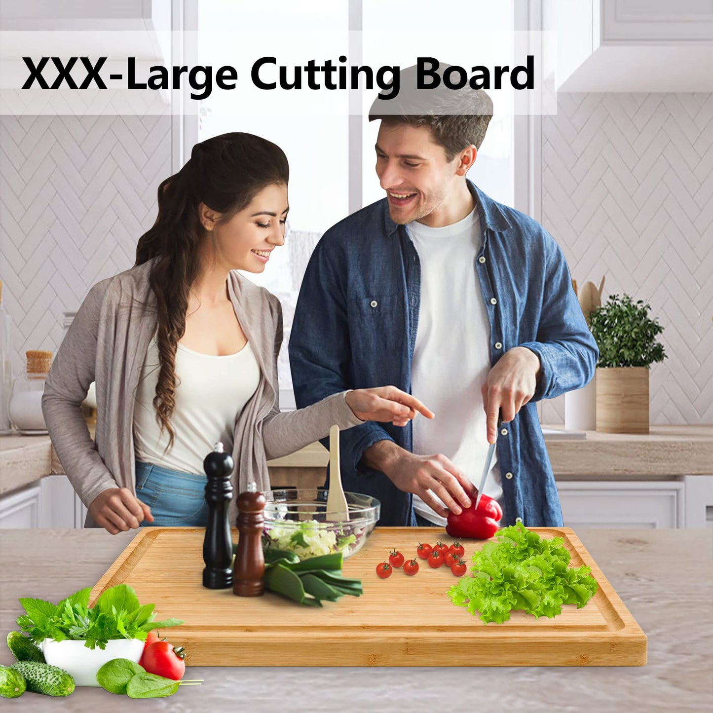 Extra Large XXXL Bamboo Cutting Board 24 x16 Inch, Largest Wooden Butcher Block for Turkey, Meat, Vegetables, BBQ, Over the Sink Chopping Board with Handle and Juice Groove, Thickness 1.25"
