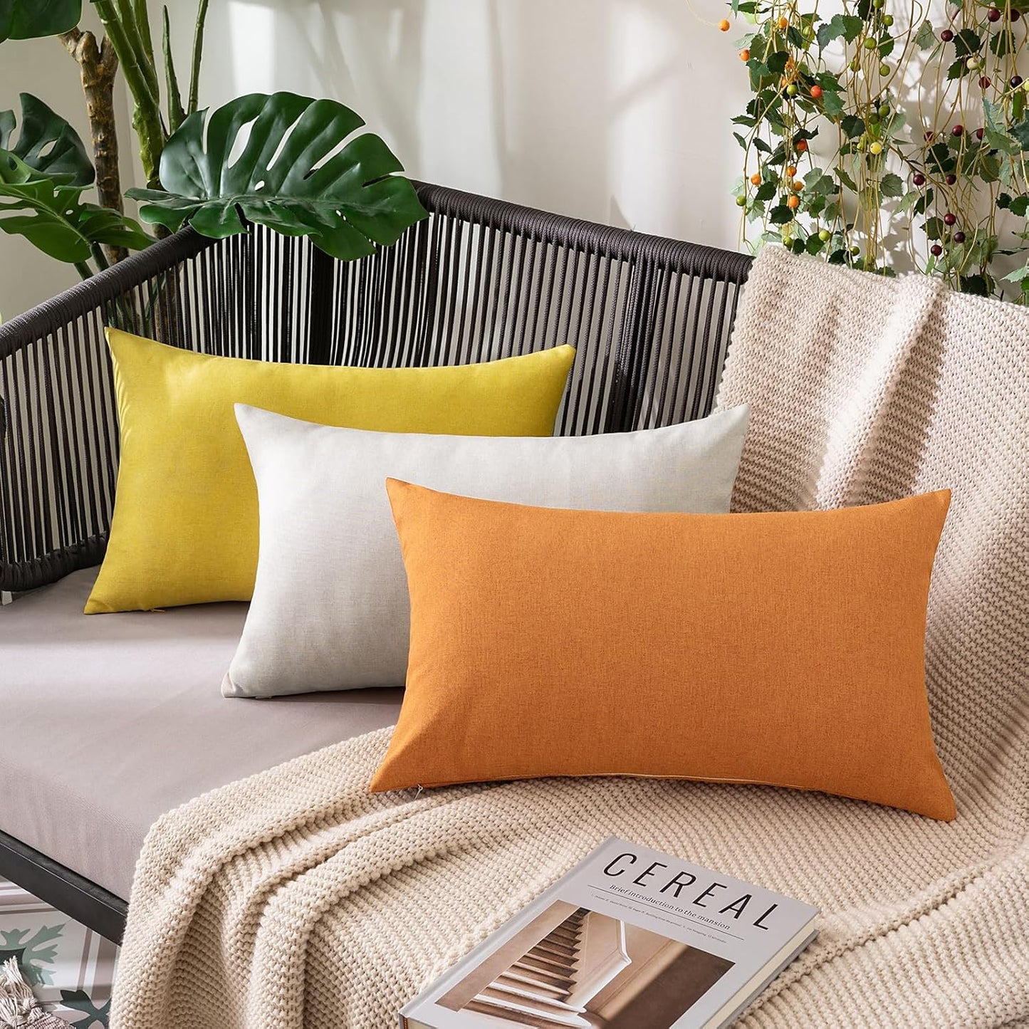 MIULEE Decorative Outdoor Throw Pillow Covers - Waterproof Faux Linen Cushion Cases | 18x18 Inch, Brown (Pack of 2)