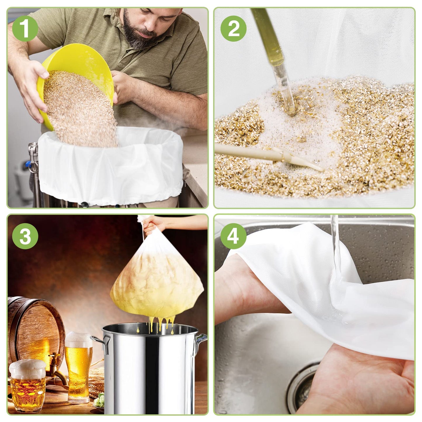 Chumia 10 Pack Brew Bags Reusable Extra Large 26 x 22'' Fine Mesh Strainer Cold Brew Filters Drawstring Cheese Cloth Straining Bags Wine Making Supplies for Fruit Cider Beer