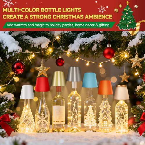 Hoide 2025 New Wireless Bottle Lamp - LED Bottle Lights for Liquor & Wine Bottles, Cordless Lampshade, Whiskey Bottle Top Light, Bottle Stopper Night Light Kit, Rechargeable 3-Tone Touch-Dimmable
