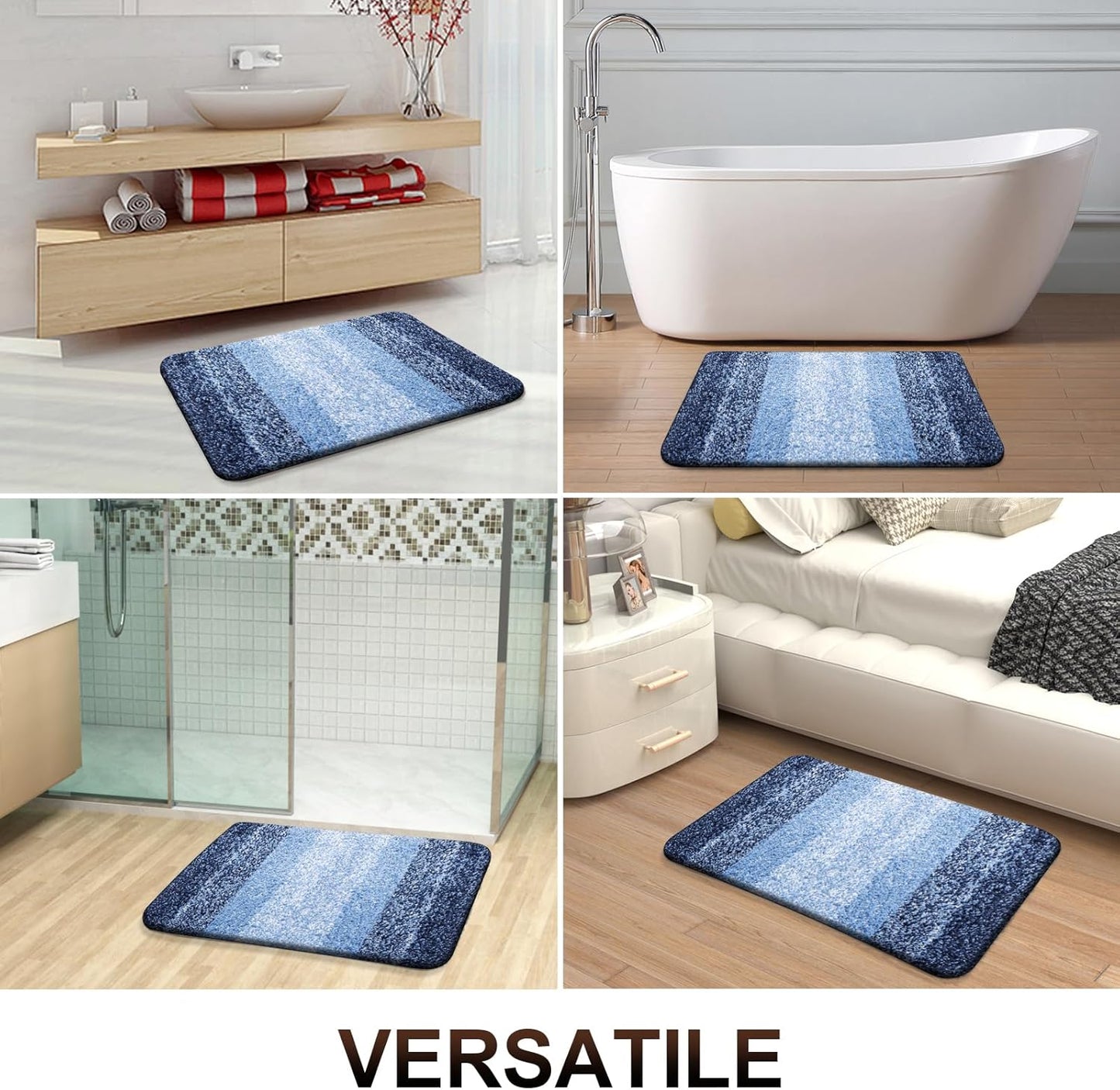 OLANLY Bathroom Runner Rugs - Extra Soft Microfiber Bath Mats | Quick Dry, Rubber Backing, 47x24 Navy