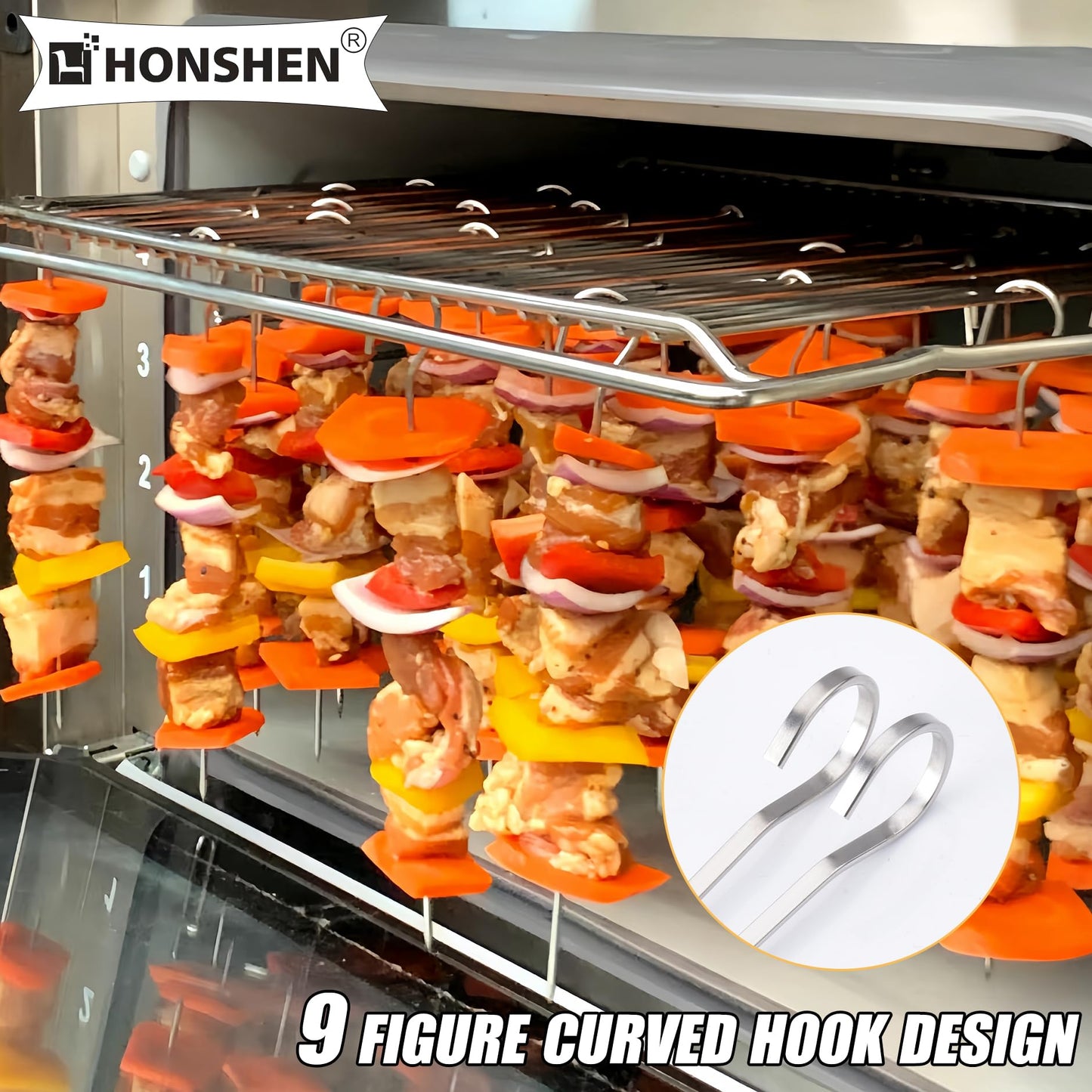 HONSHEN 8 inch Flat Stainless Short Barbecue,BBQ Skewers, Kebab Kabob Grill Skewers 12 pcs