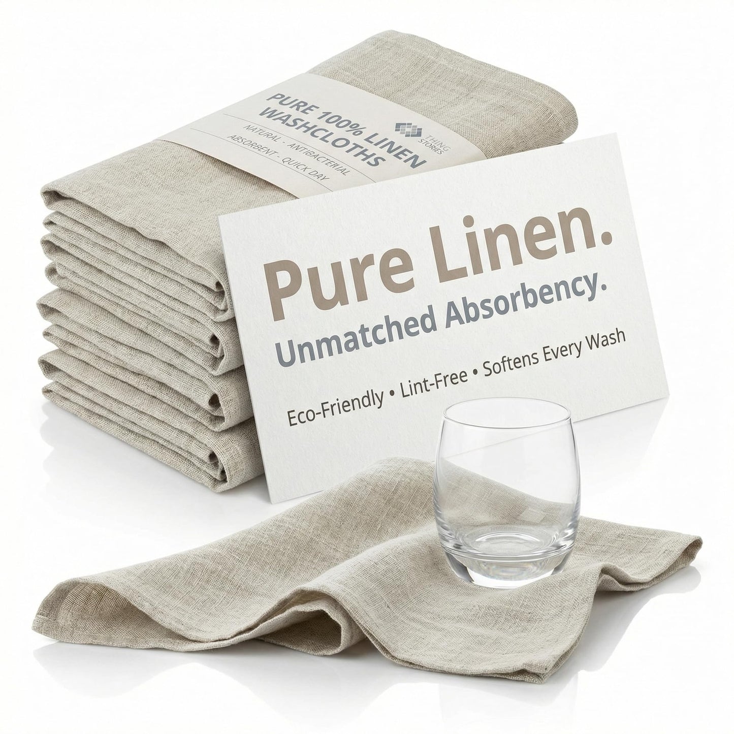 Thing Stories Pure Linen Flax Washcloths – 4-Pack Natural Dish Towels Set – Linen Tea Towel Cloth Napkins – Small Hand Towels for Kitchen – Durable, Lint-Resistant, Highly Absorbent