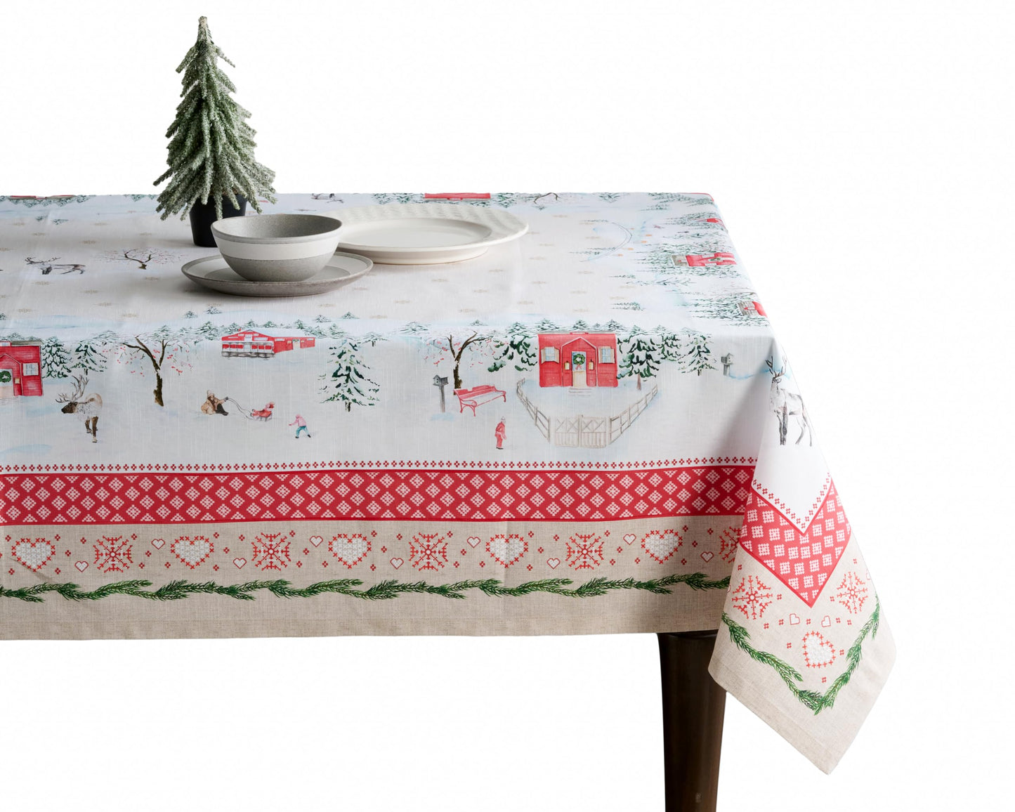 Maison d' Hermine Table Cloth Rectangle Table 100% Cotton 60 x 90 Inches Fall Tablecloth Reusable Everyday Use for Thanksgiving Christmas Decorations Dining Farmhouse Party (Rural Christmas)