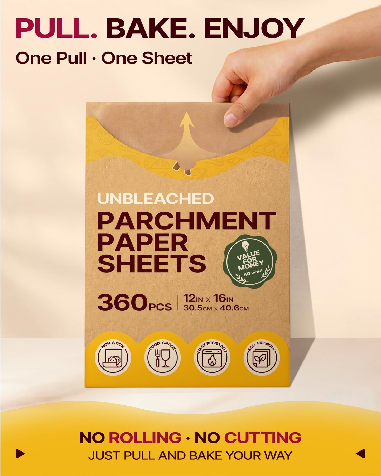 Katbite Parchment Paper Sheets 360 PCS, 12x16 Inches Precut Unbleached Baking Parchment, Non-stick, Non-toxic, Heavy Duty Flat Baking Paper for Oven, Cooking, Grilling, Air Fryer and Steaming